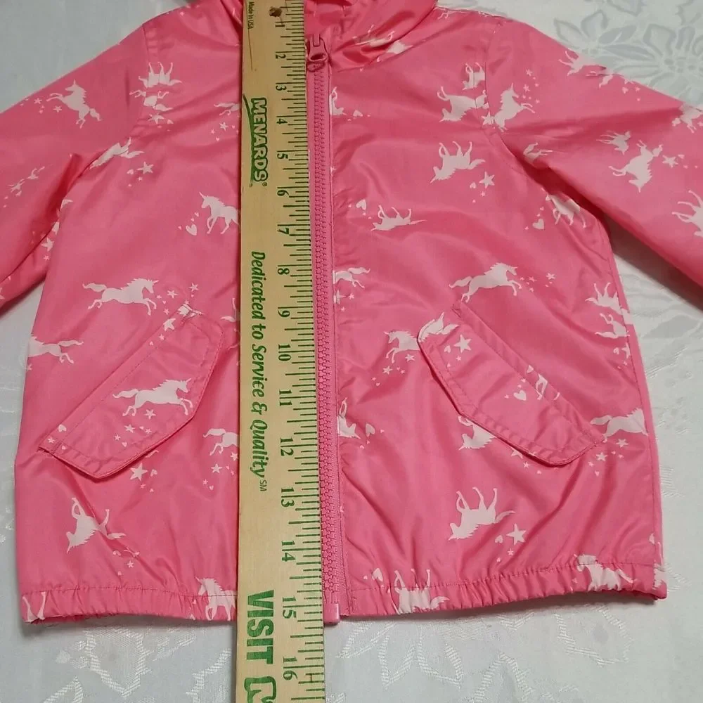 Carter's Girls 24 Mouth Unicorns‎ Stars Raincoat Jacket Coat Pink Hooded Kids